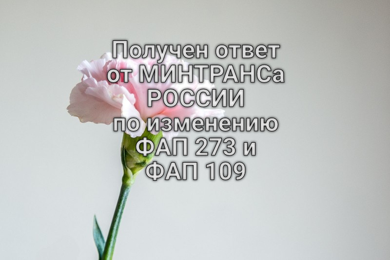 Получен ответ от МИНТРАНСа РОССИИ по изменению ФАП 273 и ФАП 109